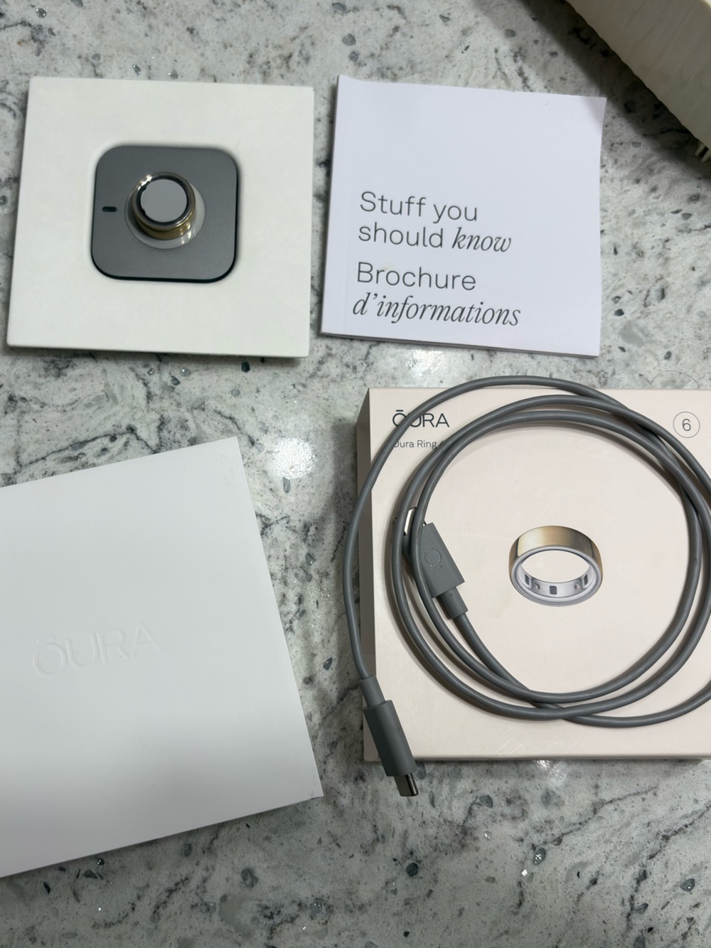 Oura Ring 4 - Size 6 - Gold with Gray Charging Cable and Accessories